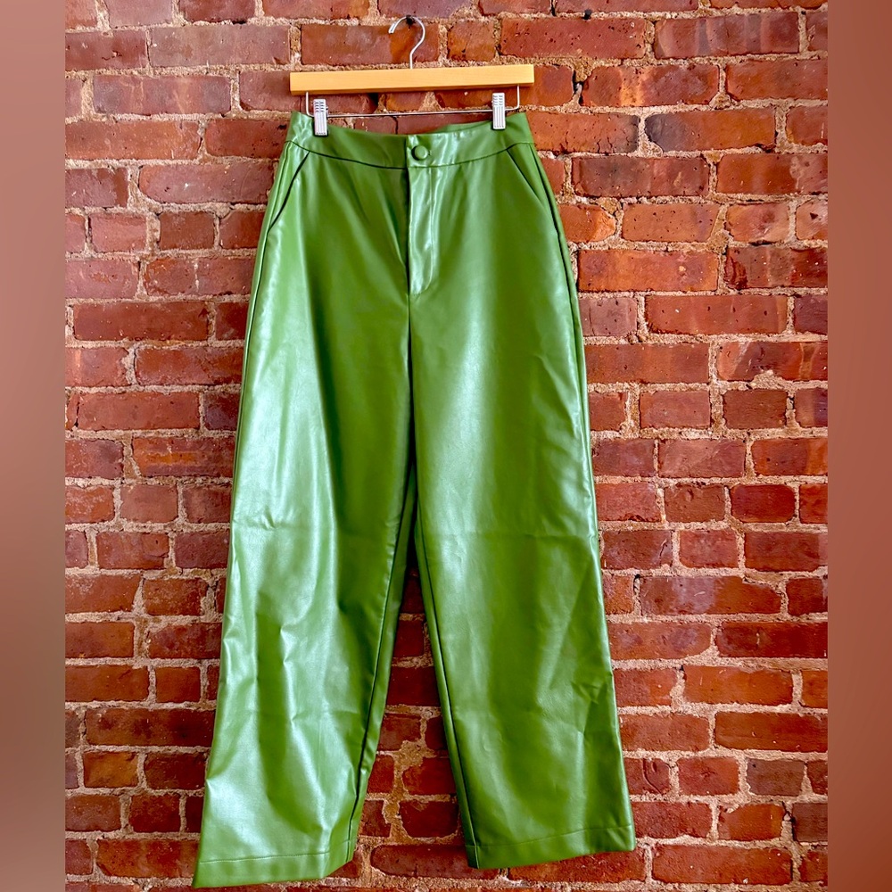 Green Faux Leather Pants